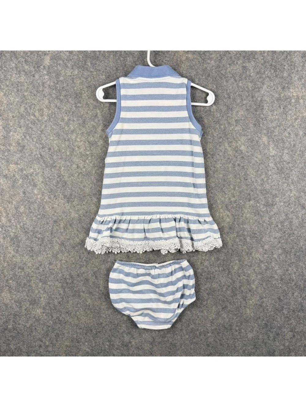 Ralph Lauren Sleeveless Polo Dress With Bloomers Blue White Stripe 24 Months 017